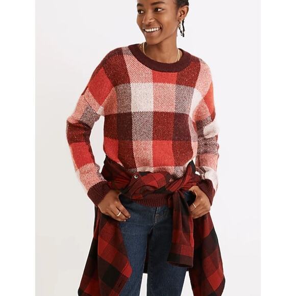 Madewell Sweaters - Madewell Womens Fenimore Pullover Sweater in Plaid Heather Blush Boxy Fit Large